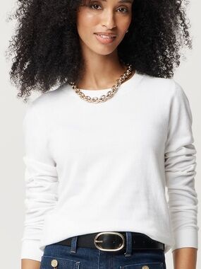 J.Crew Factory Cotton Teddie Sweater White Size Small Crewneck Lightweight Knit